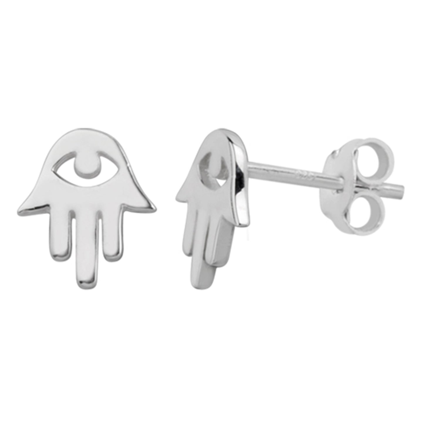 Sterling Silver Hamsa Hand Stud Earrings