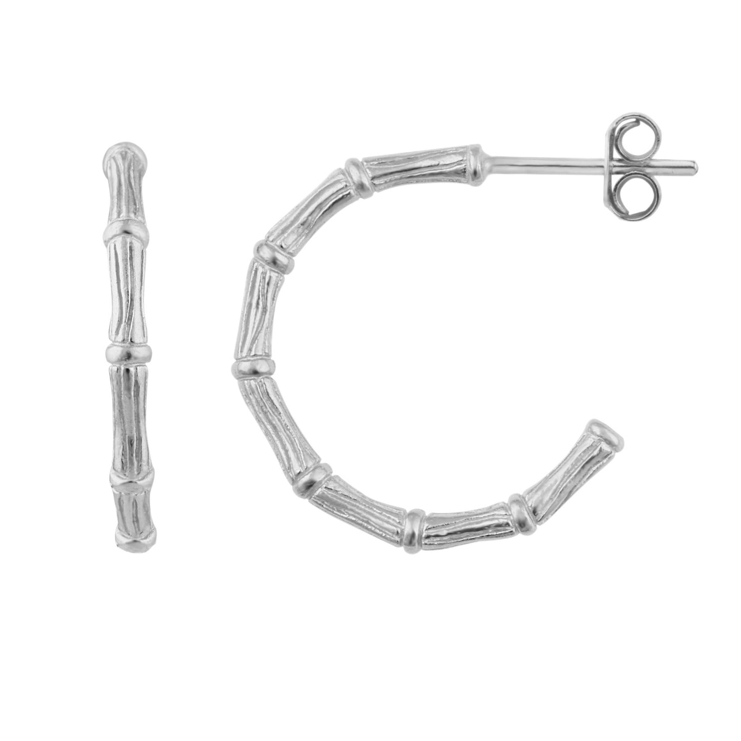 Sterling Silver Bamboo Open Stud Hoop Earrings