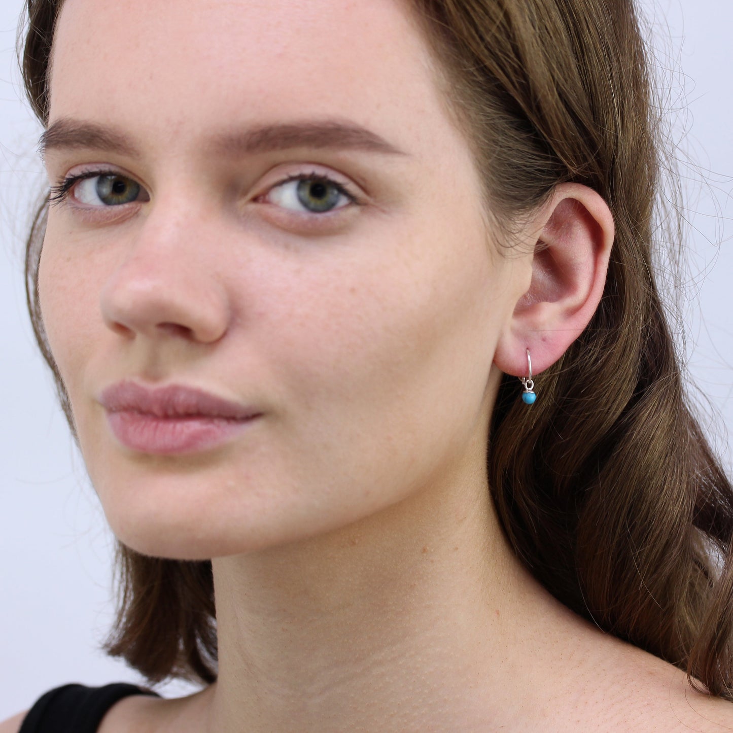 Sterling Silver Faux Turquoise 11mm Charm Hoop Earrings