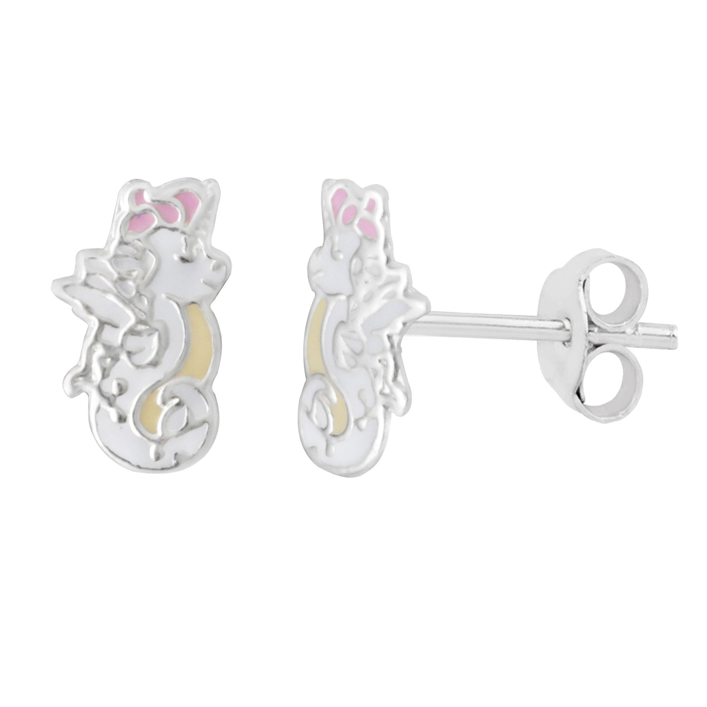 Sterling Silver Seahorse Unicorn Enamel Stud Earrings