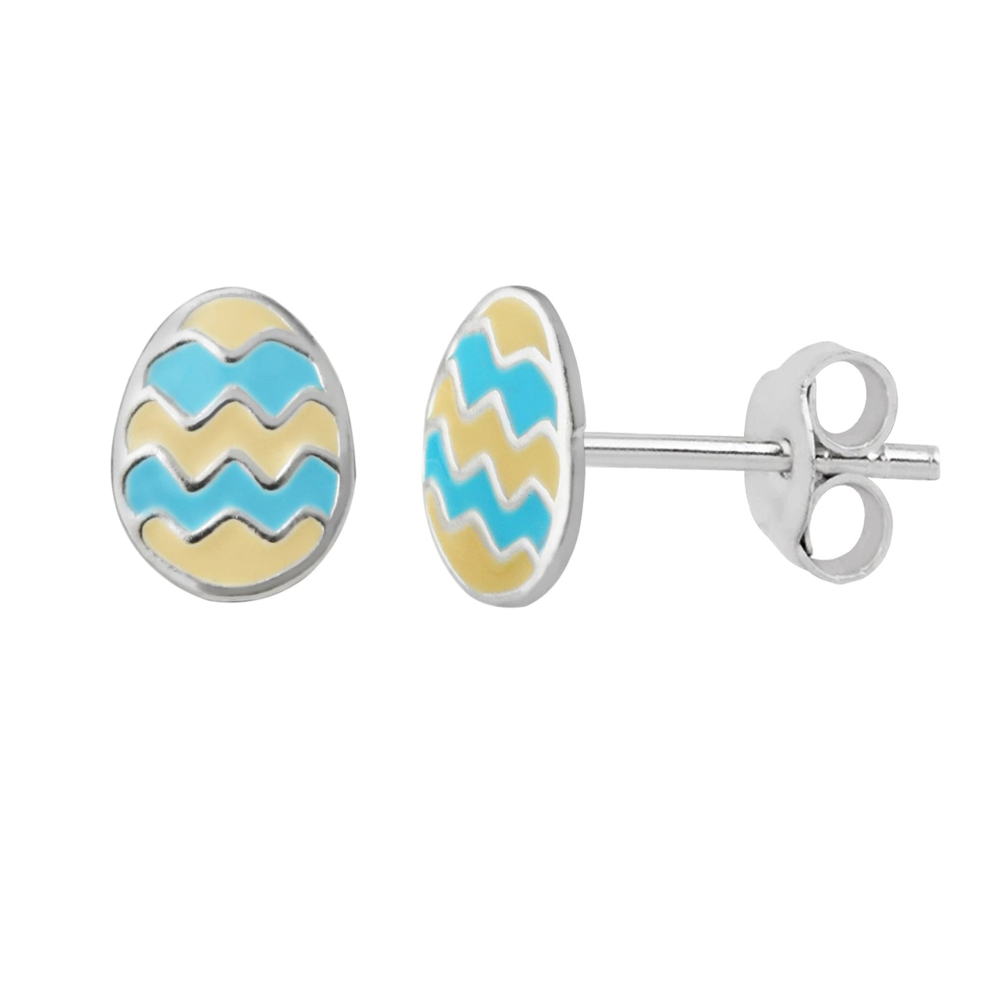 Sterling Silver Enamel Zigzag Easter Egg Stud Earrings