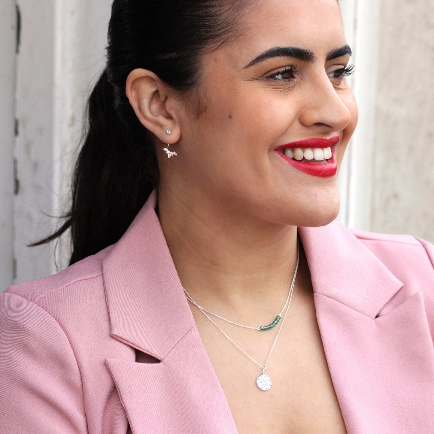 Sterling Silver Teardrop & Leaves Clear CZ Ear Jacket Stud Earrings