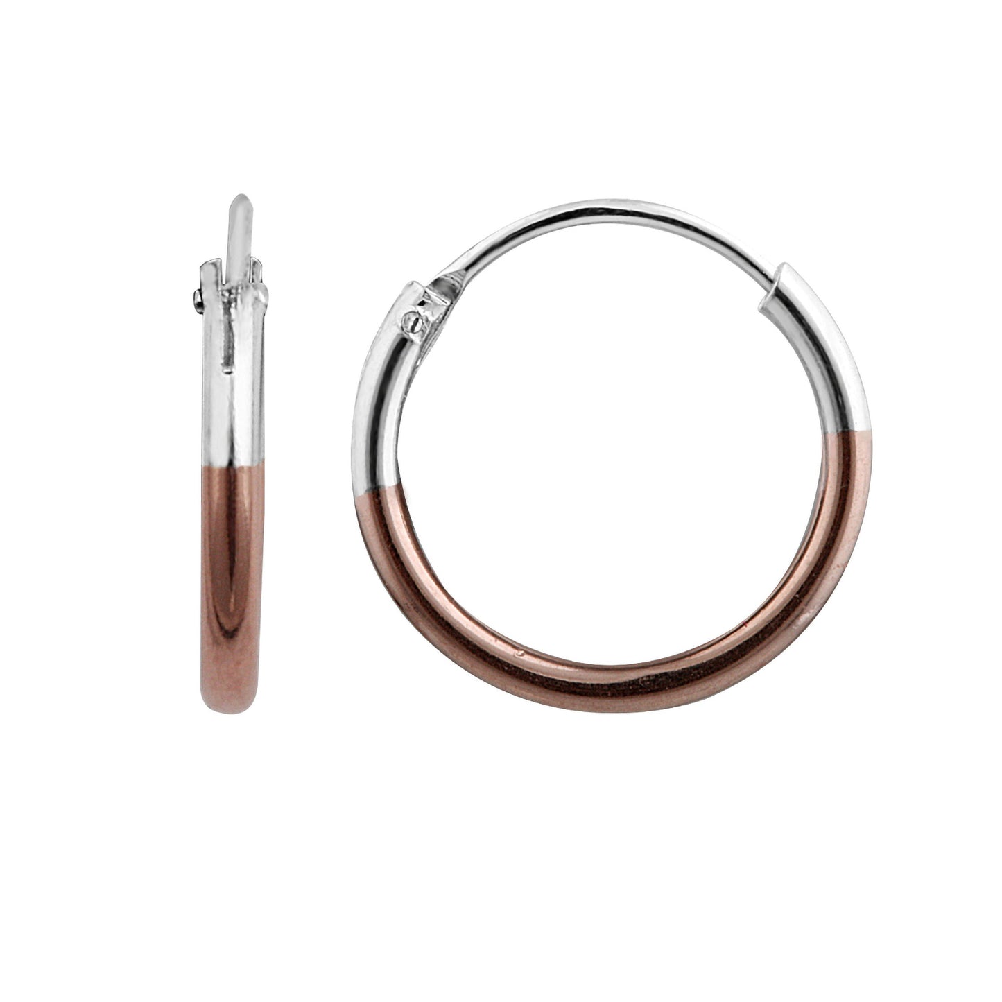 Two Tone Rose Gold Plated Sterling Silver 12mm Sleeper Hoop Earrings