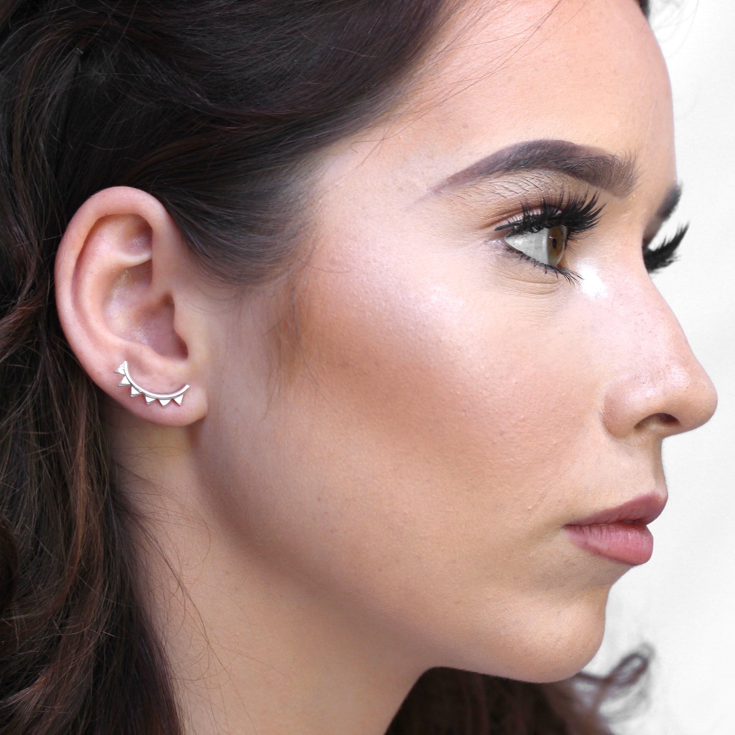 Sterling Silver Geometric Triangle Spike Ear Crawler Stud Earrings