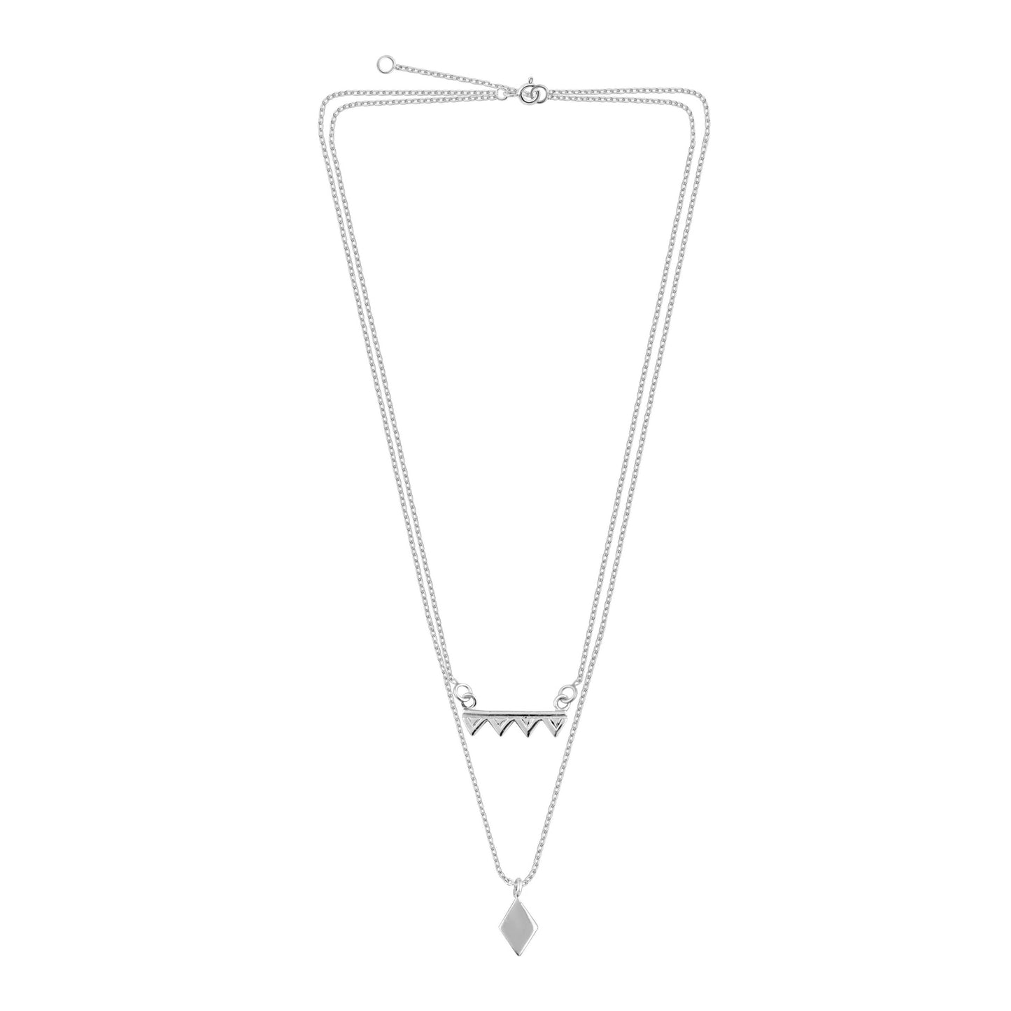 Sterling Silver Double Layer Geometric Triangle Diamond Necklace