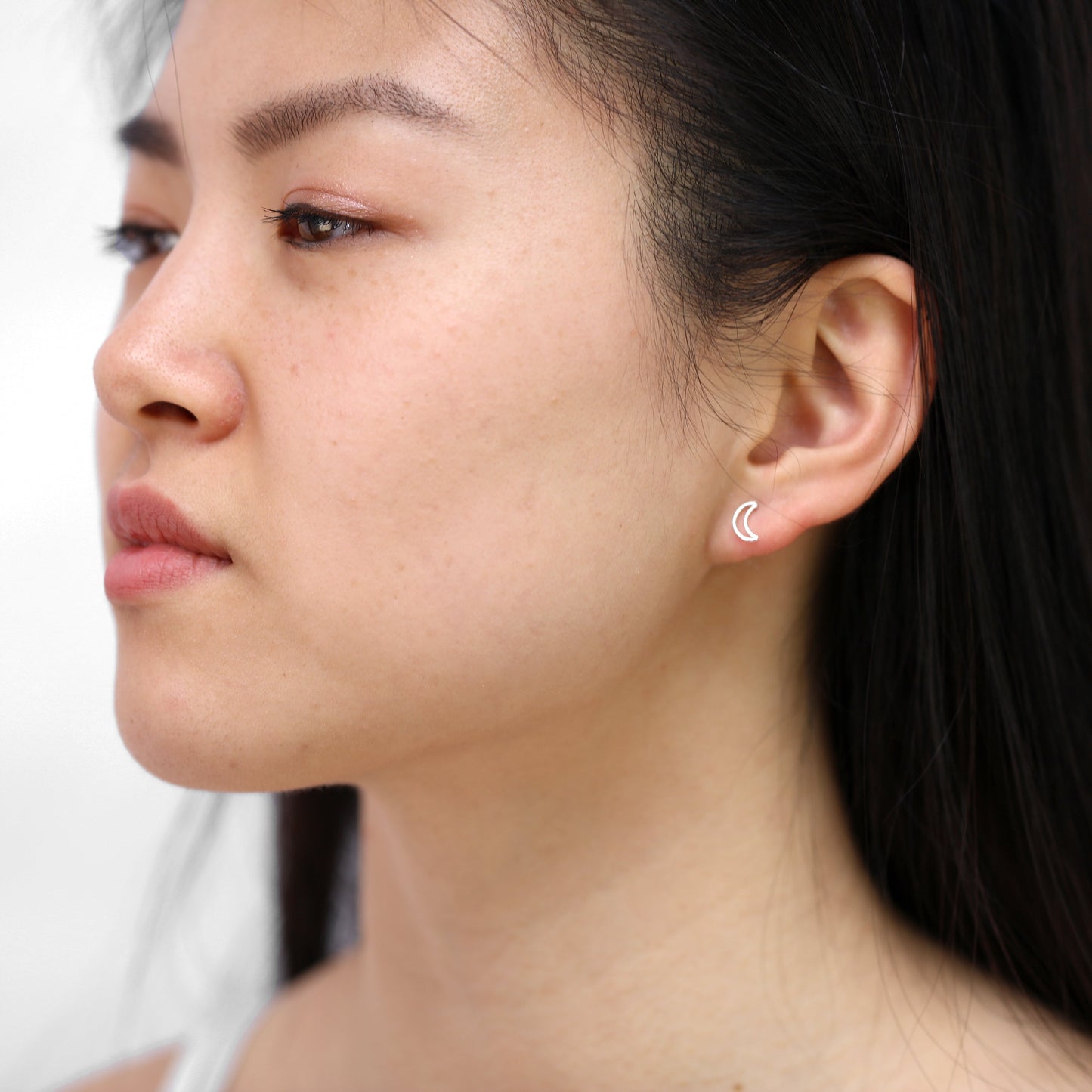 Sterling Silver Crescent Moon Outline Stud Earrings