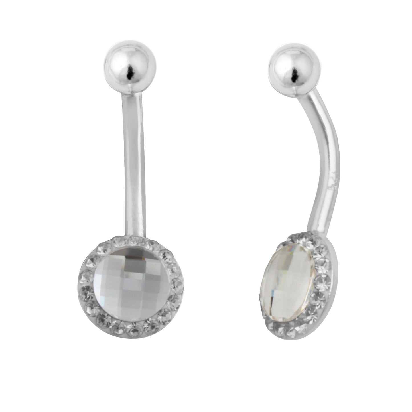 Sterling Silver & Round Cluster CZ Belly Bar