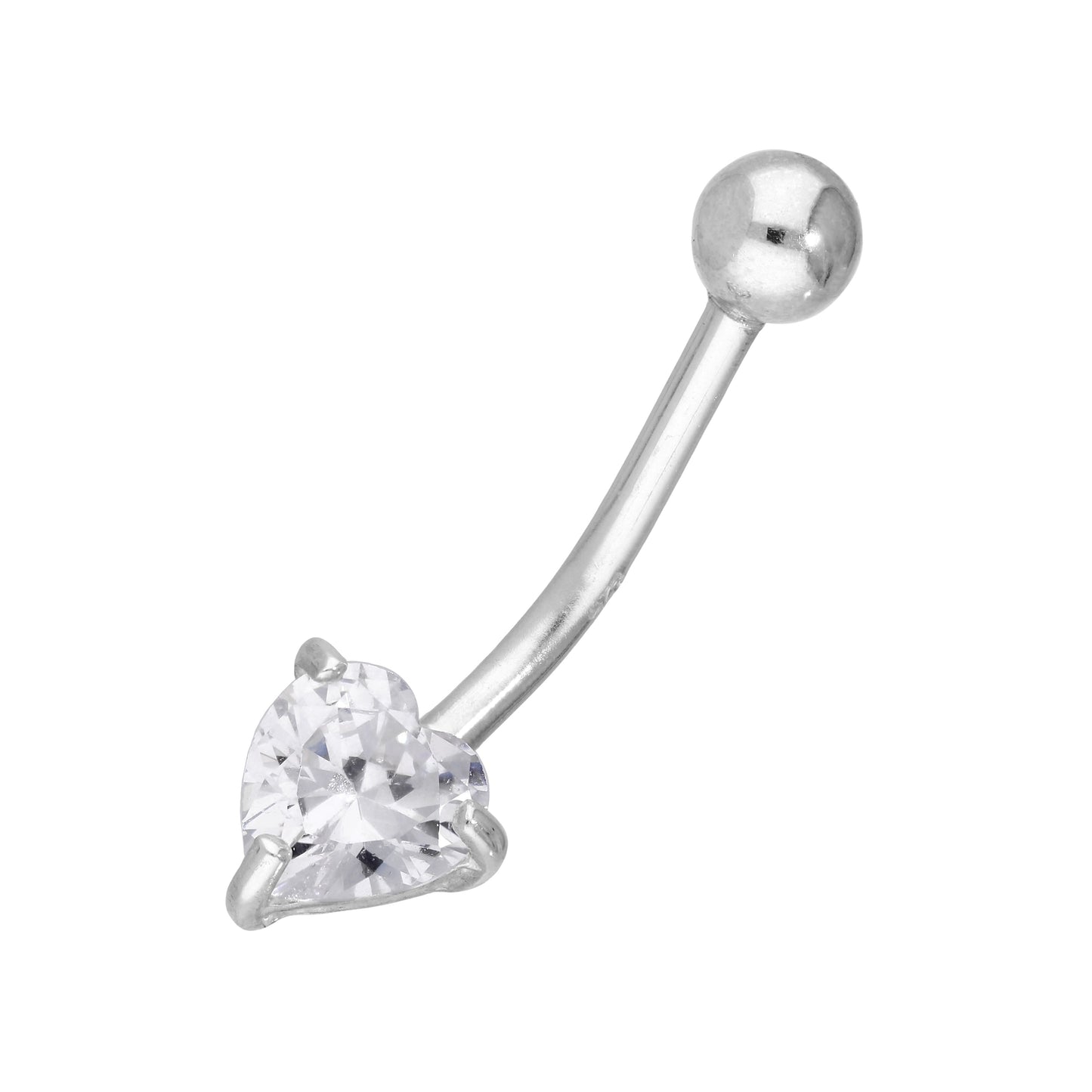 Sterling Silver & CZ Crystal Heart Belly Bar