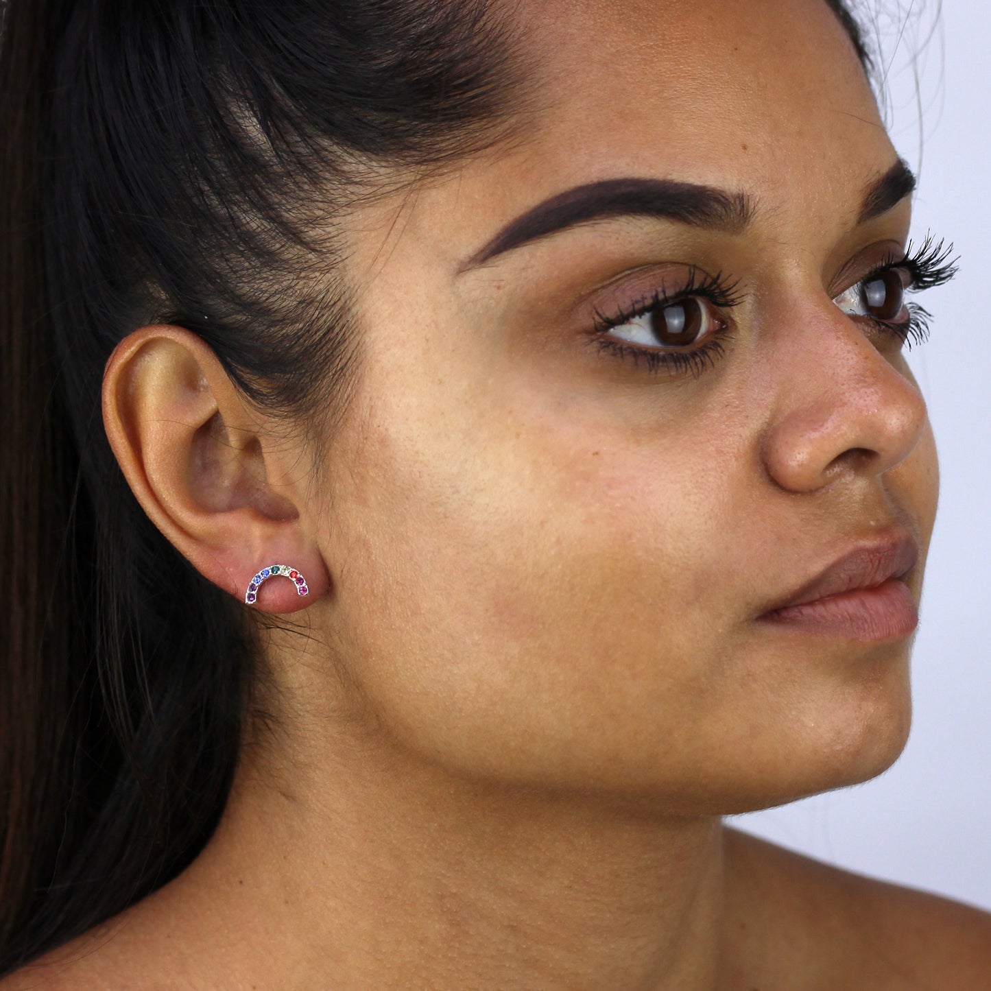 Sterling Silver & CZ Crystal Rainbow Stud Earrings