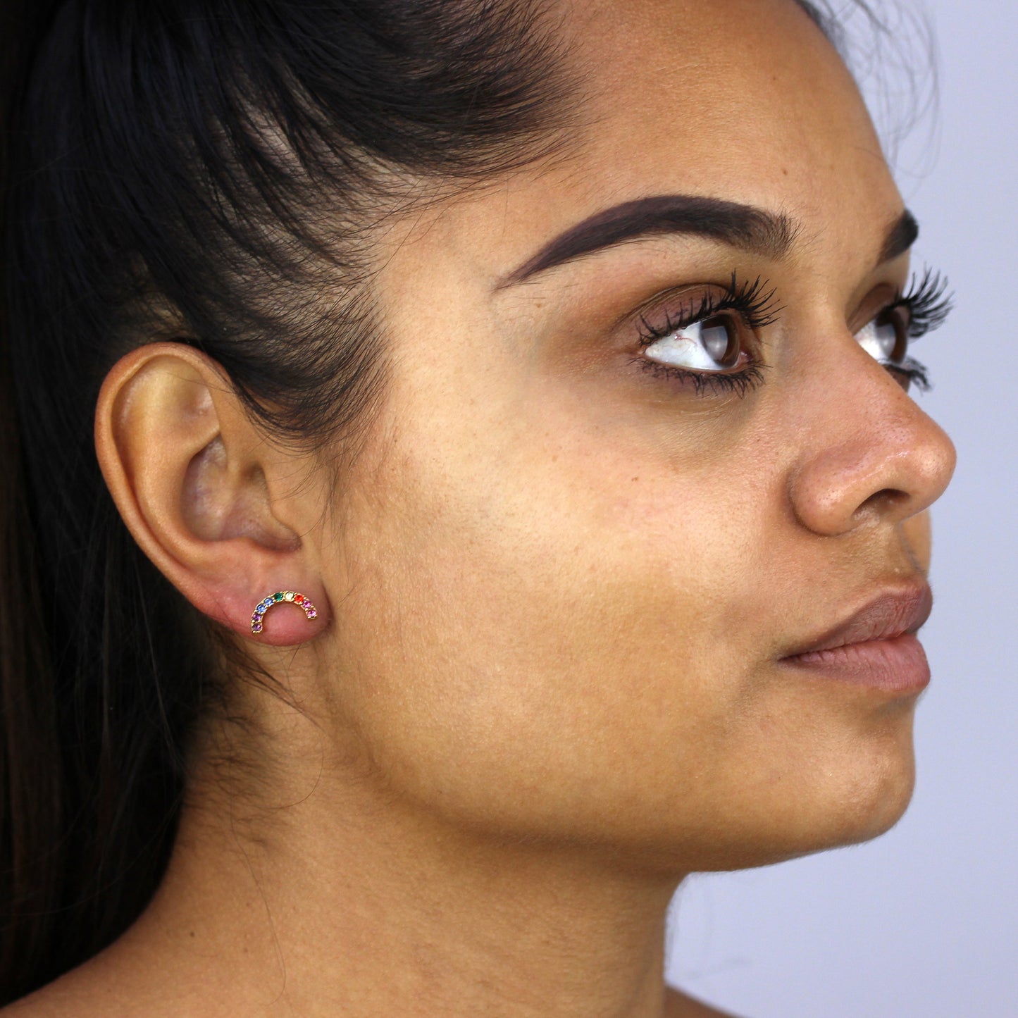 Gold Plated Sterling Silver & CZ Crystal Rainbow Stud Earrings