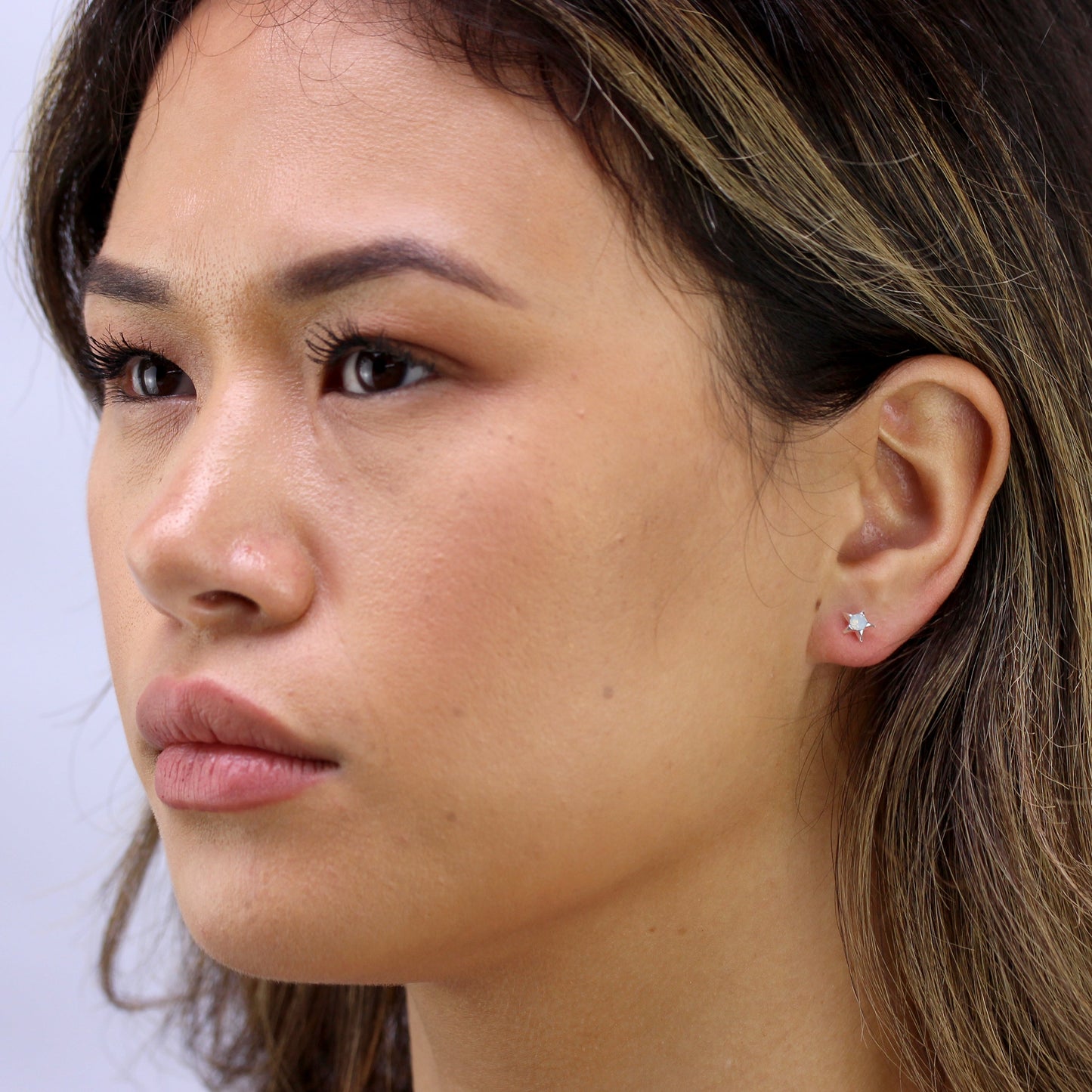 Sterling Silver & White Faux Opal Star Stud Earrings