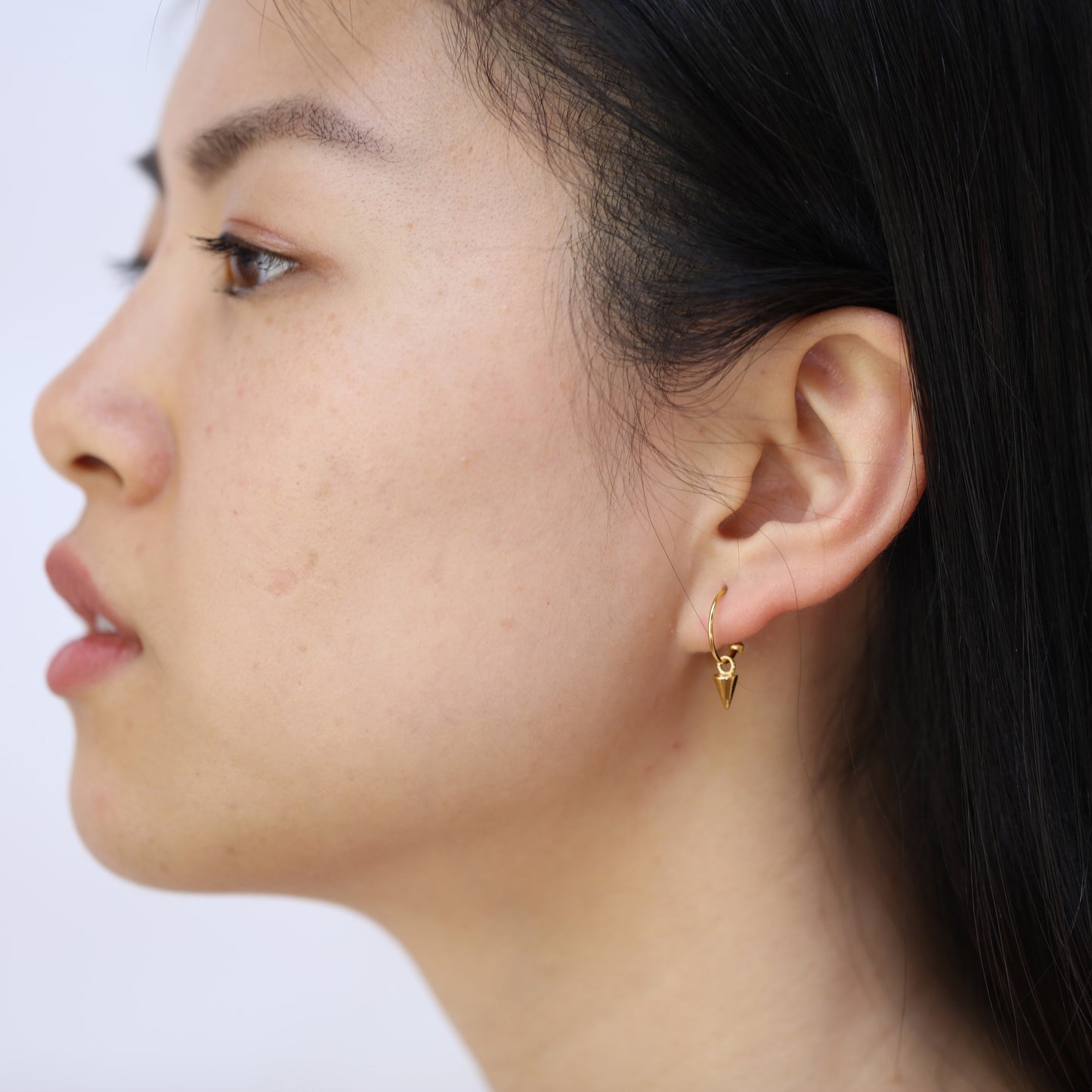 Gold Plated Sterling Silver Spike Charm Open Hoop Stud Earrings