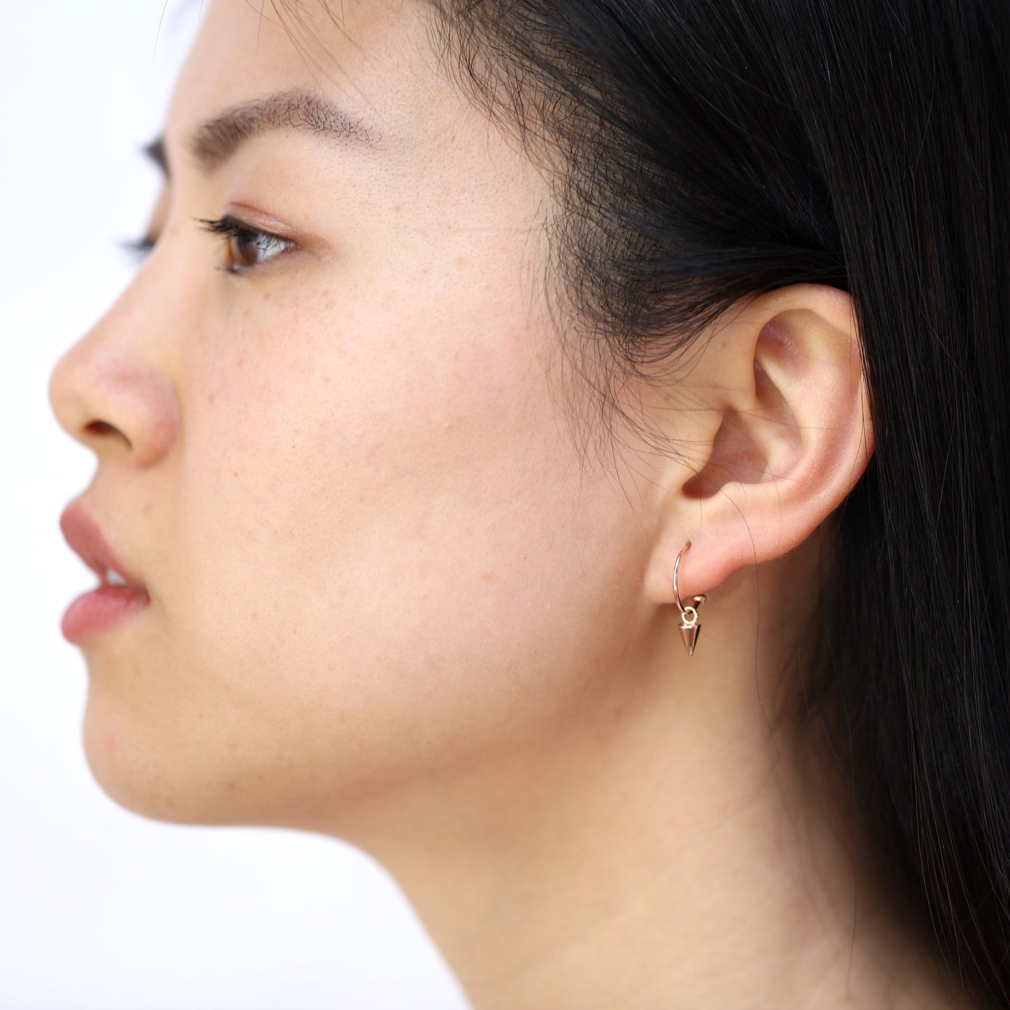 Rose Gold Plated Sterling Silver Spike Charm Open Hoop Stud Earrings