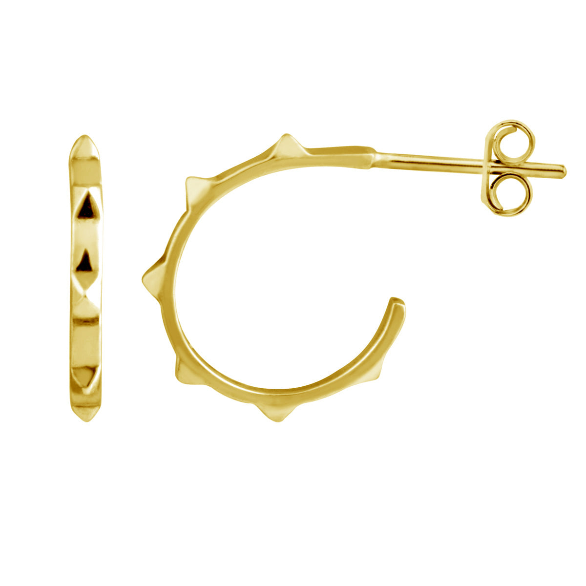 Gold Plated Sterling Silver Spike Open Stud Hoop Earrings