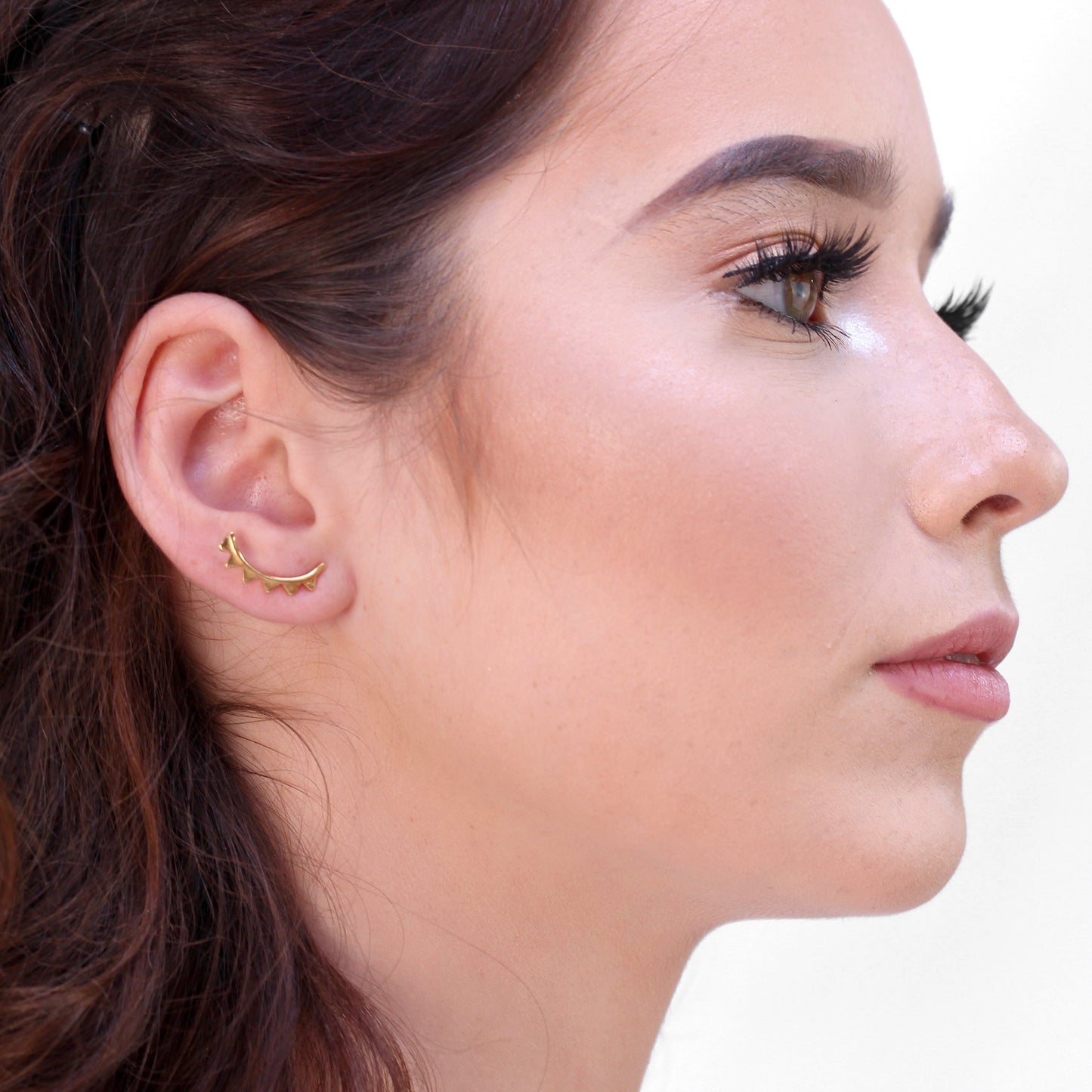 Gold Plated Sterling Silver Geometric Triangle Spike Ear Crawler Stud Earrings