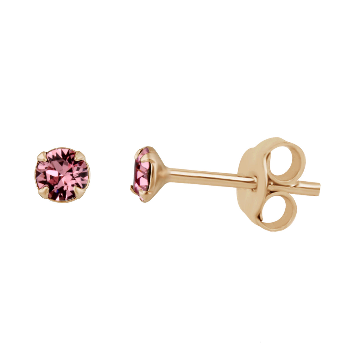 Rose Gold Plated Sterling Silver & 3mm CZ Crystal Claw Set Stud Earrings