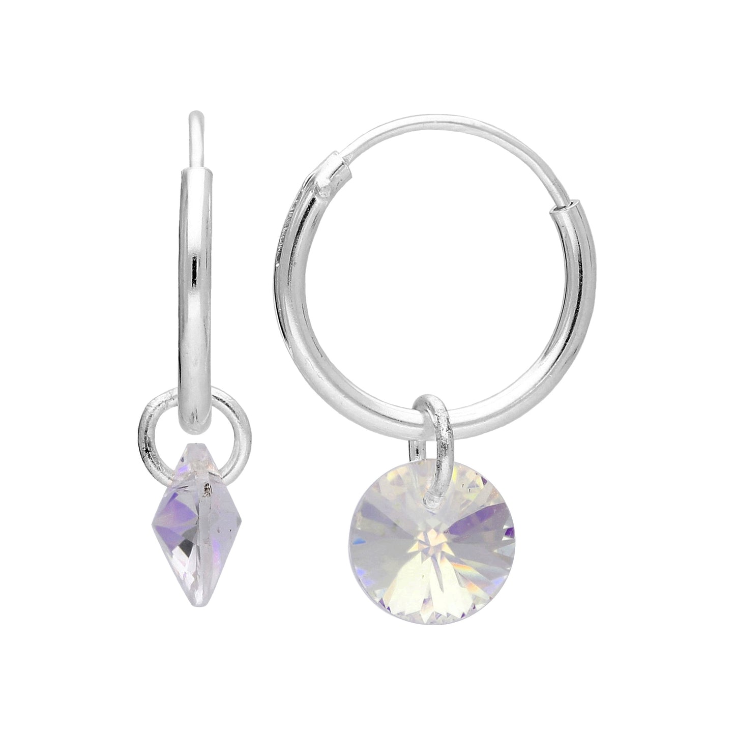 Sterling Silver Made with Swarovski Elements Charm Hoop Earrings