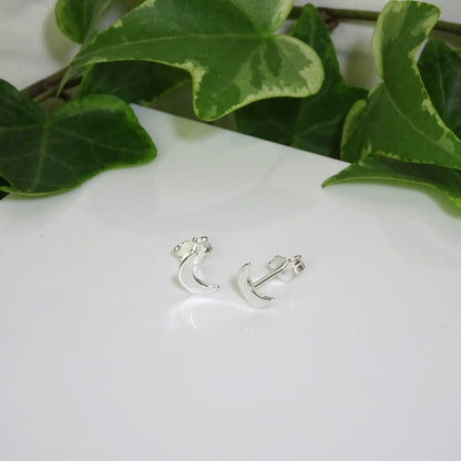 Small Sterling Silver Crescent Moon Stud Earrings