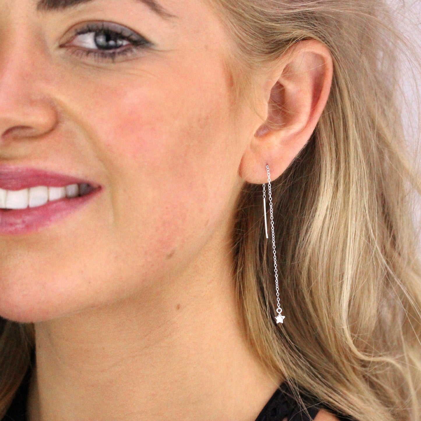 Small Sterling Silver Flat Star Pull Through Earrings