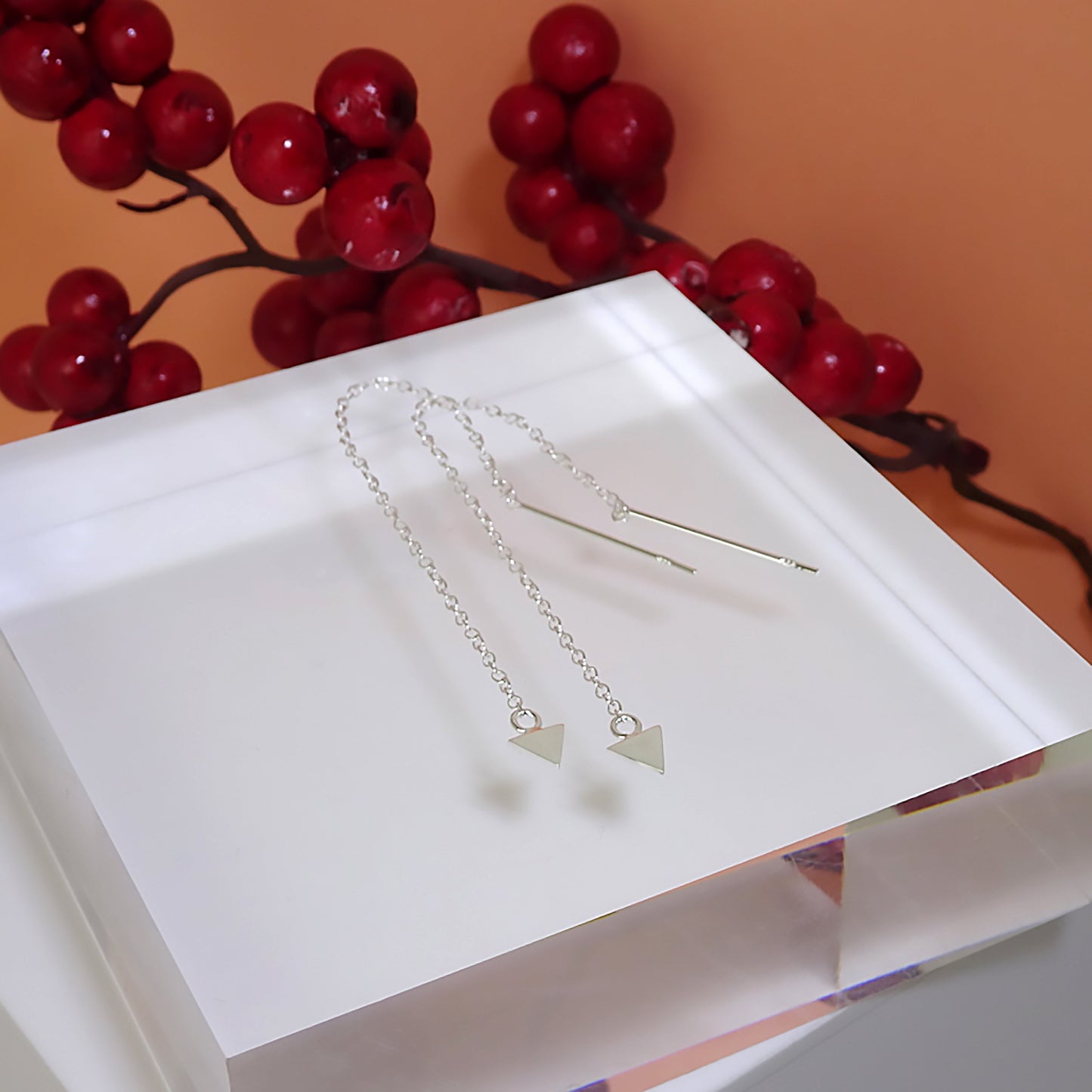 Small Sterling Silver Flat Triangle Pull Through Earrings