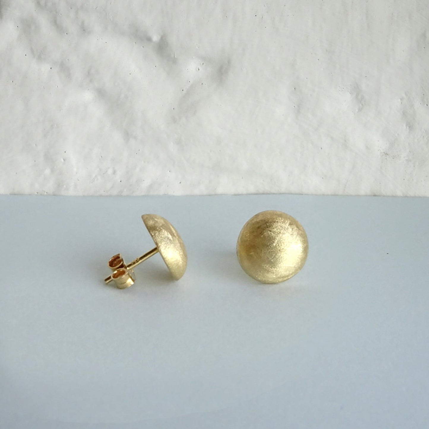 Gold Plated Sterling Silver Matt Half Ball Stud Earrings