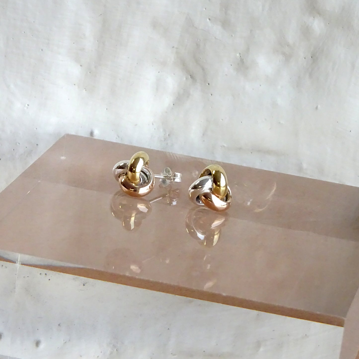 Tricolour Gold Plated Sterling Silver Knot Stud Earrings