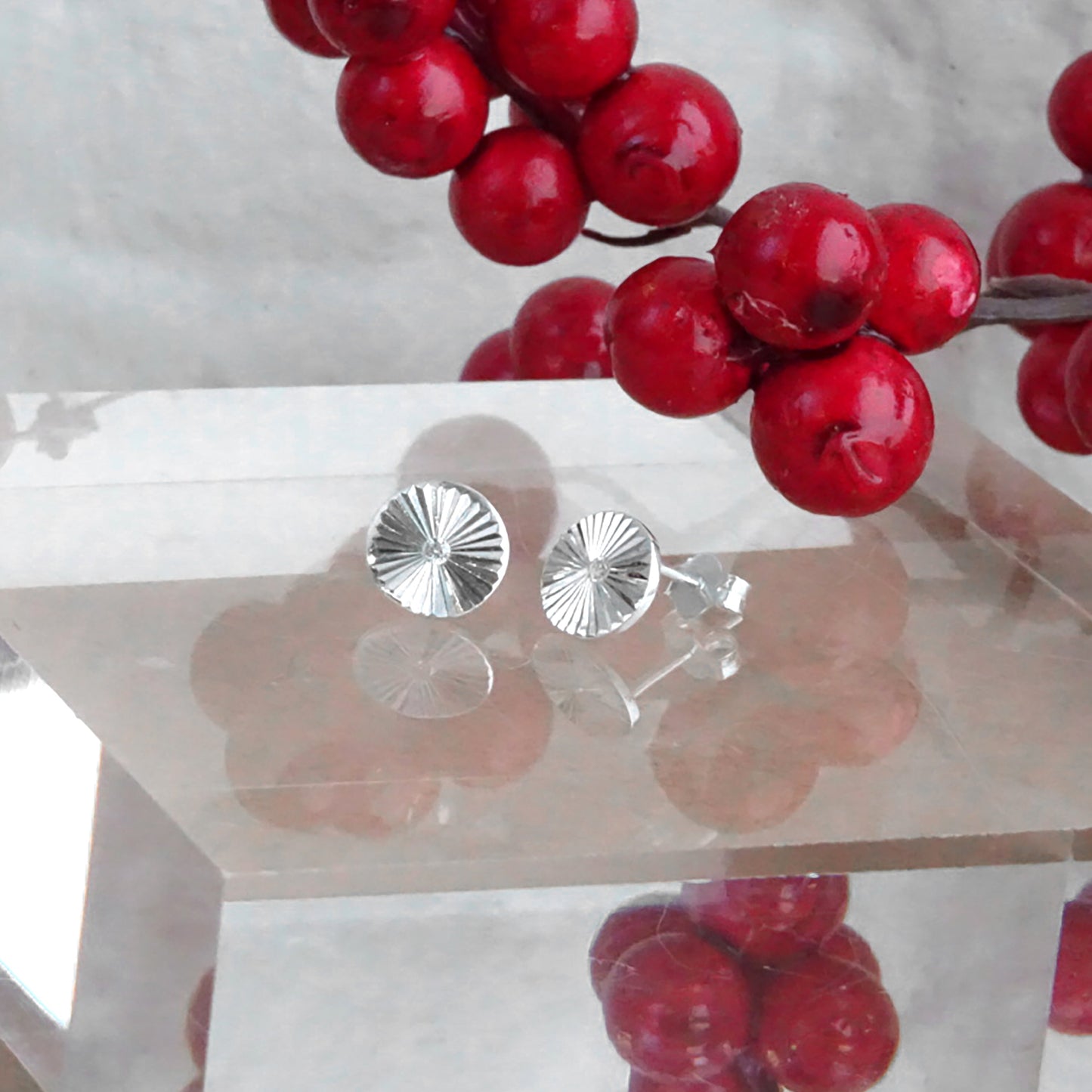 Sterling Silver Starburst Diamond Cut Clear CZ Stud Earrings