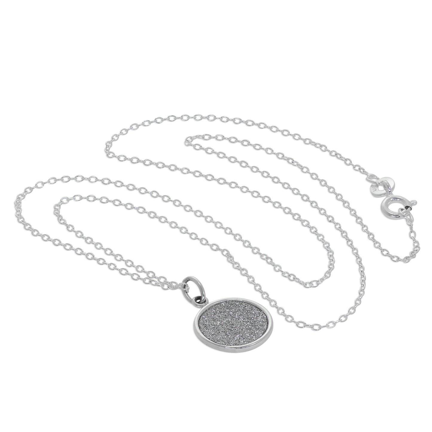 Sterling Silver Frosted Round Disc Pendant Necklace