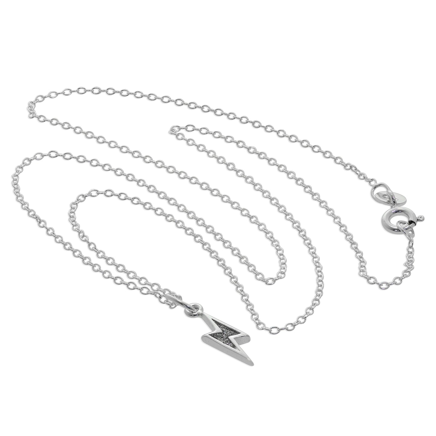 Sterling Silver Frosted Lightning Pendant Necklace