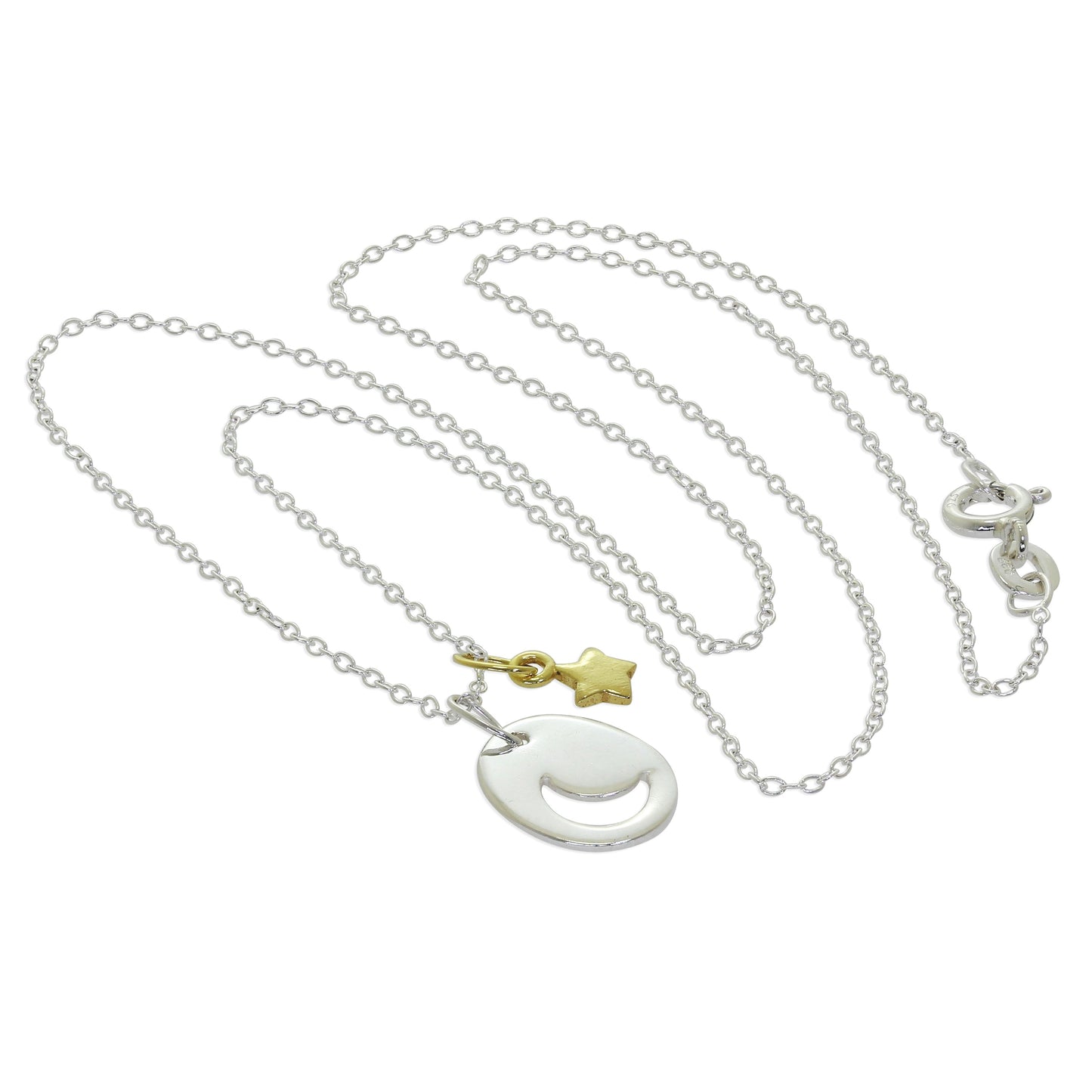 Sterling Silver Moon Disc Gold Plated Star Charm Pendant Necklace