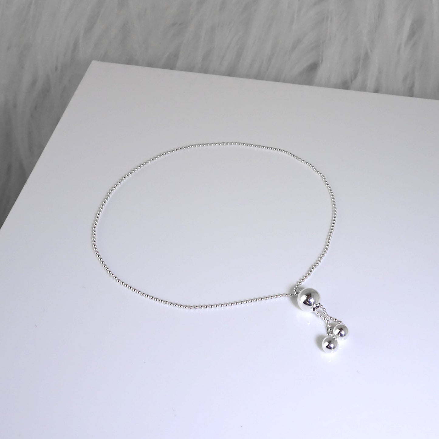 Sterling Silver Beaded Chain Slider Ball Clasp Adjustable Bracelet