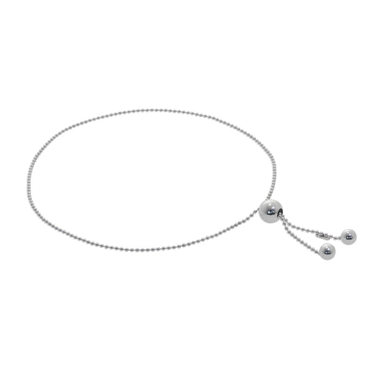 Sterling Silver Beaded Chain Slider Ball Clasp Adjustable Bracelet