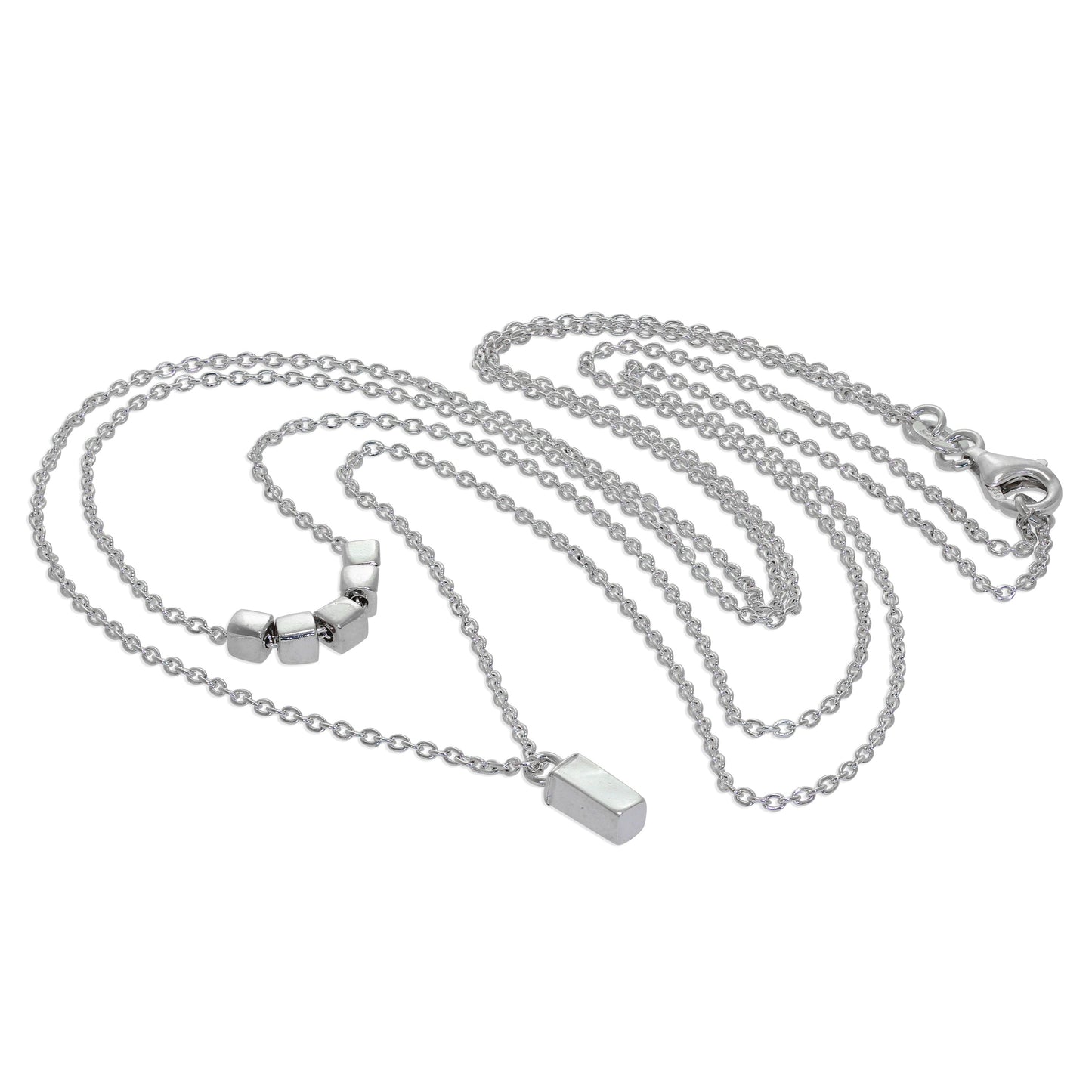 Sterling Silver Double Layer Cube 16 Inch Necklace