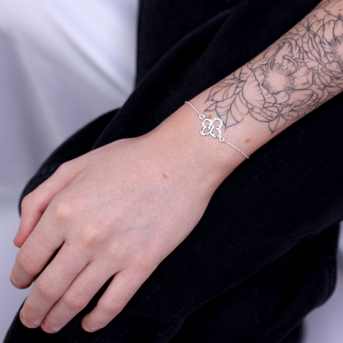 Sterling Silver Interlocking Butterfly Heart Wing Bracelet