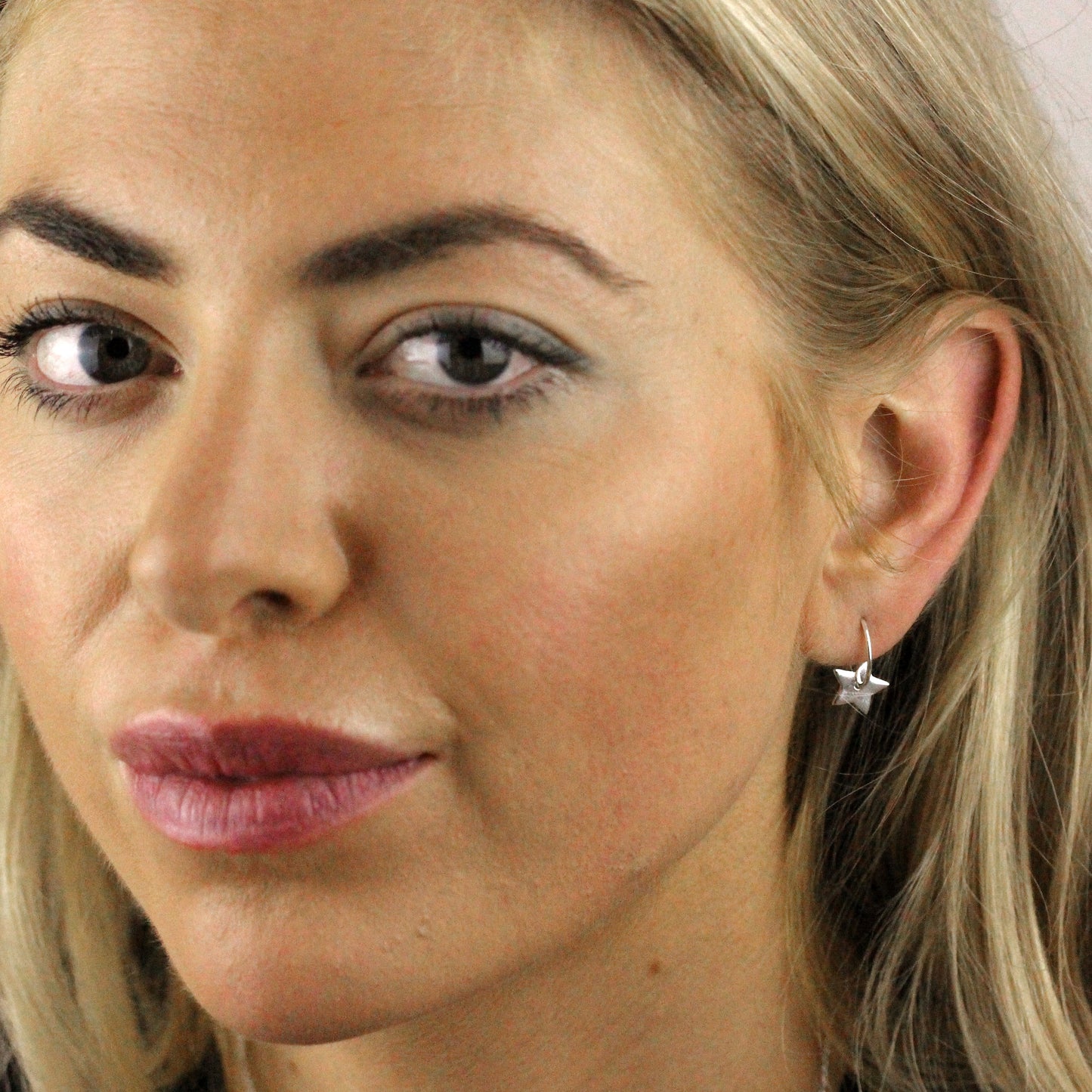 Sterling Silver Floating Star Charm Hoop 12mm Earrings