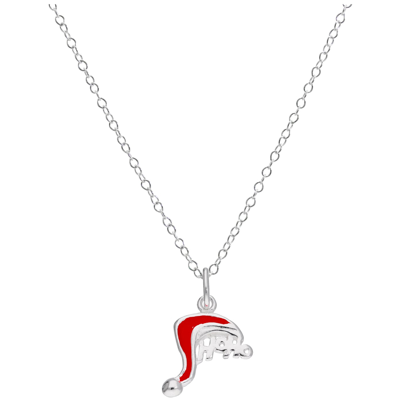 Sterling Silver Christmas Santa Hat HOHOHO Necklace 14 - 22 Inches