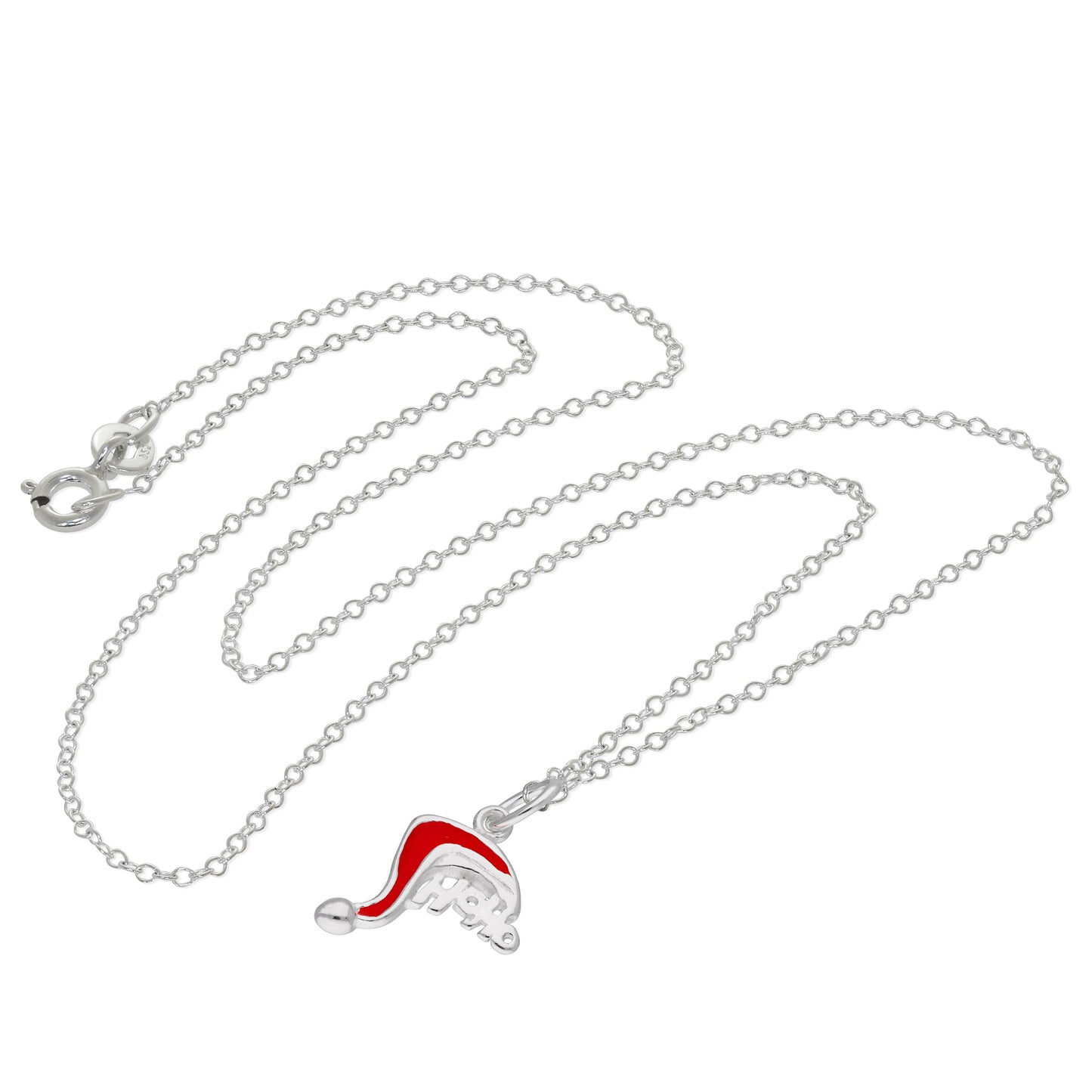 Sterling Silver Christmas Santa Hat HOHOHO Necklace 14 - 22 Inches