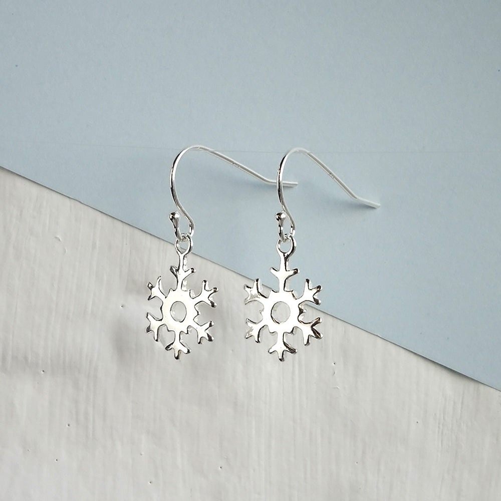 Sterling Silver Snowflake Charm Fishhook Earrings