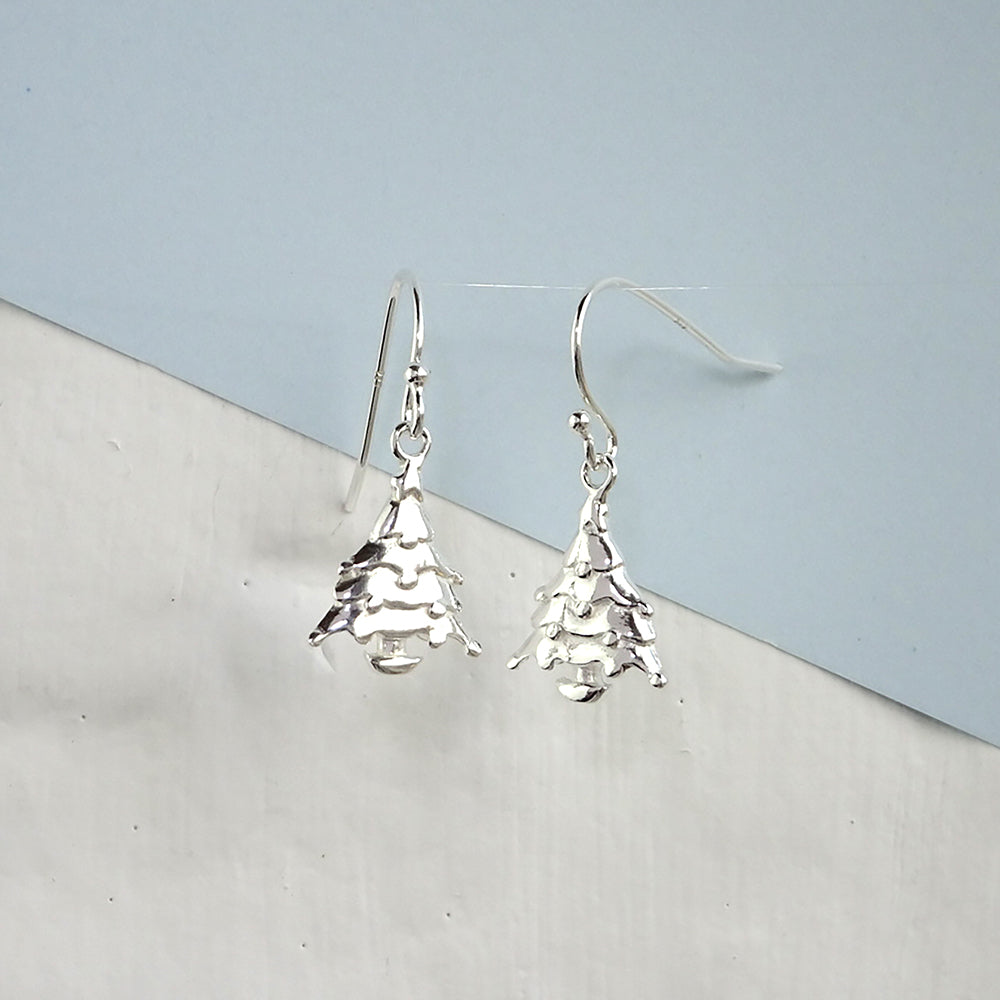 Sterling Silver Christmas Tree Fishhook Earrings