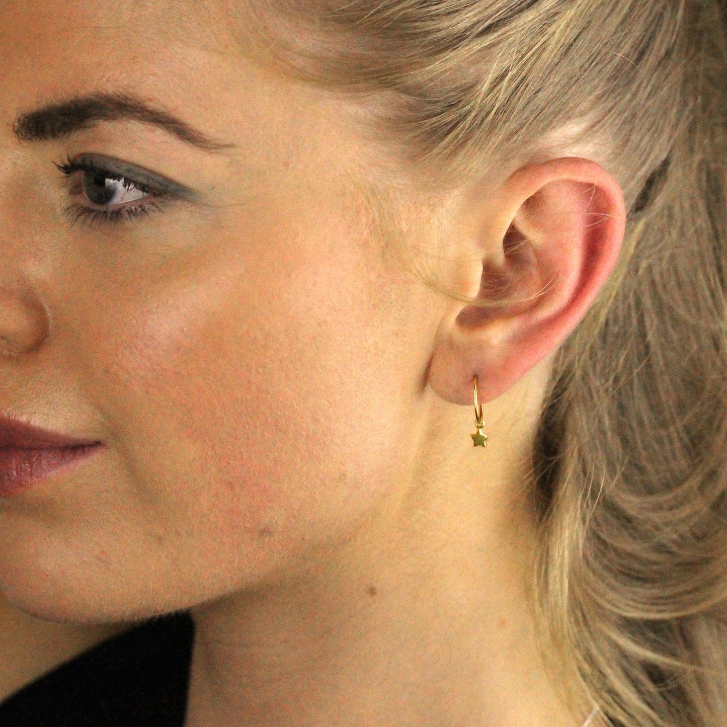 Gold Plated Sterling Silver Tiny Star Charm Hoop 12mm Earrings