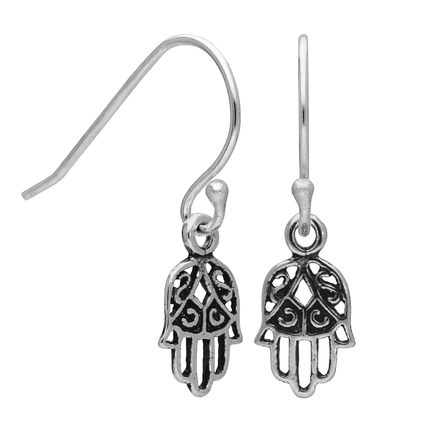Sterling Silver Hamsa Hand Fishhook Earrings