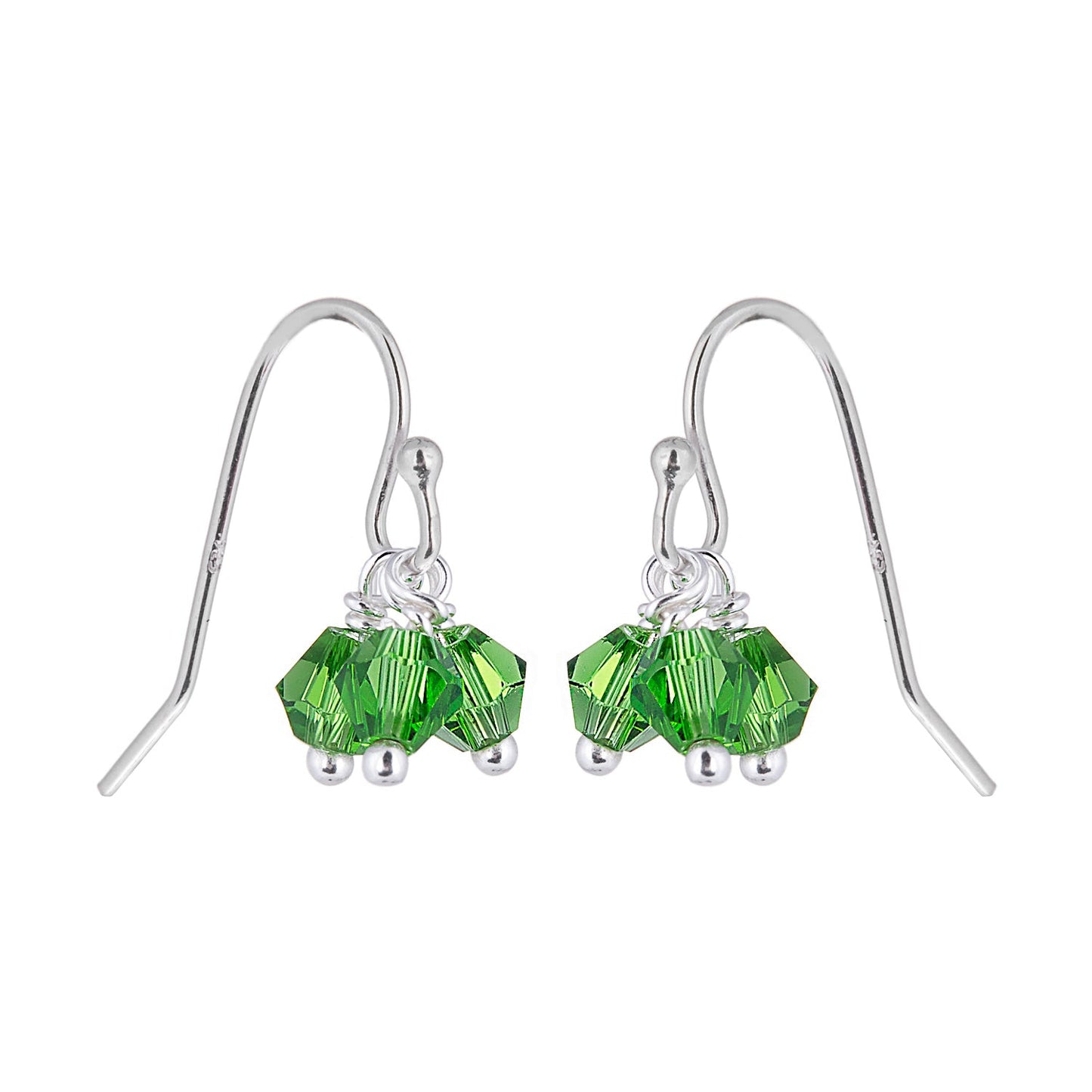 Triple Sterling Silver Green Crystal Drop Fish Hook Earrings