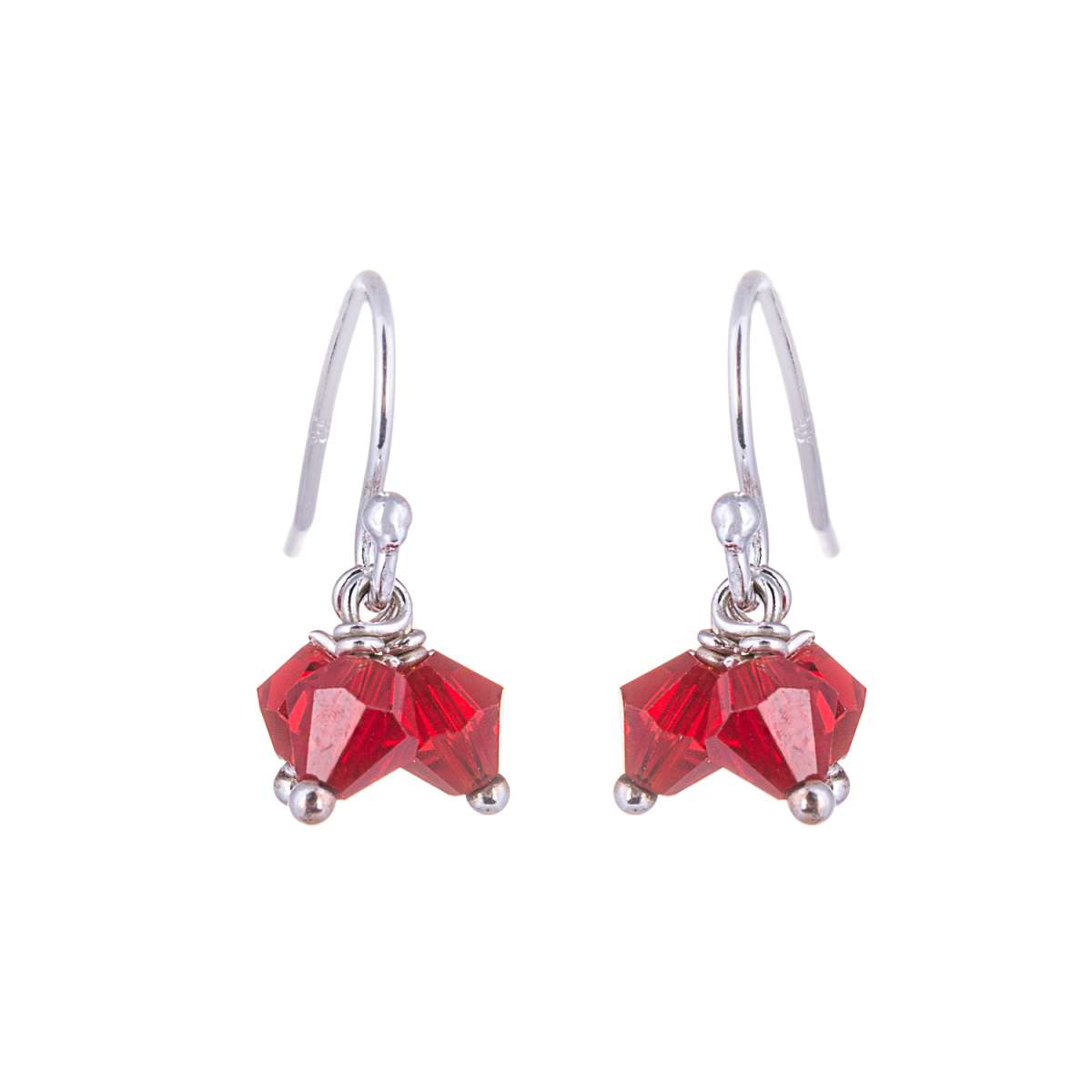 Triple Silver & Red CZ Bead Fishhook Earrings
