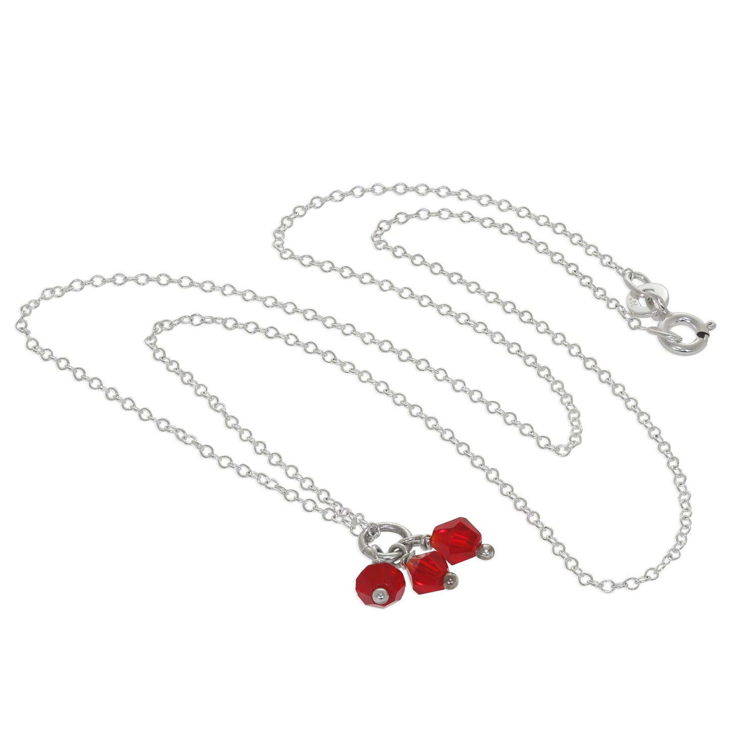 Triple Sterling Silver Red CZ Bead Necklace - 14 - 22 Inches