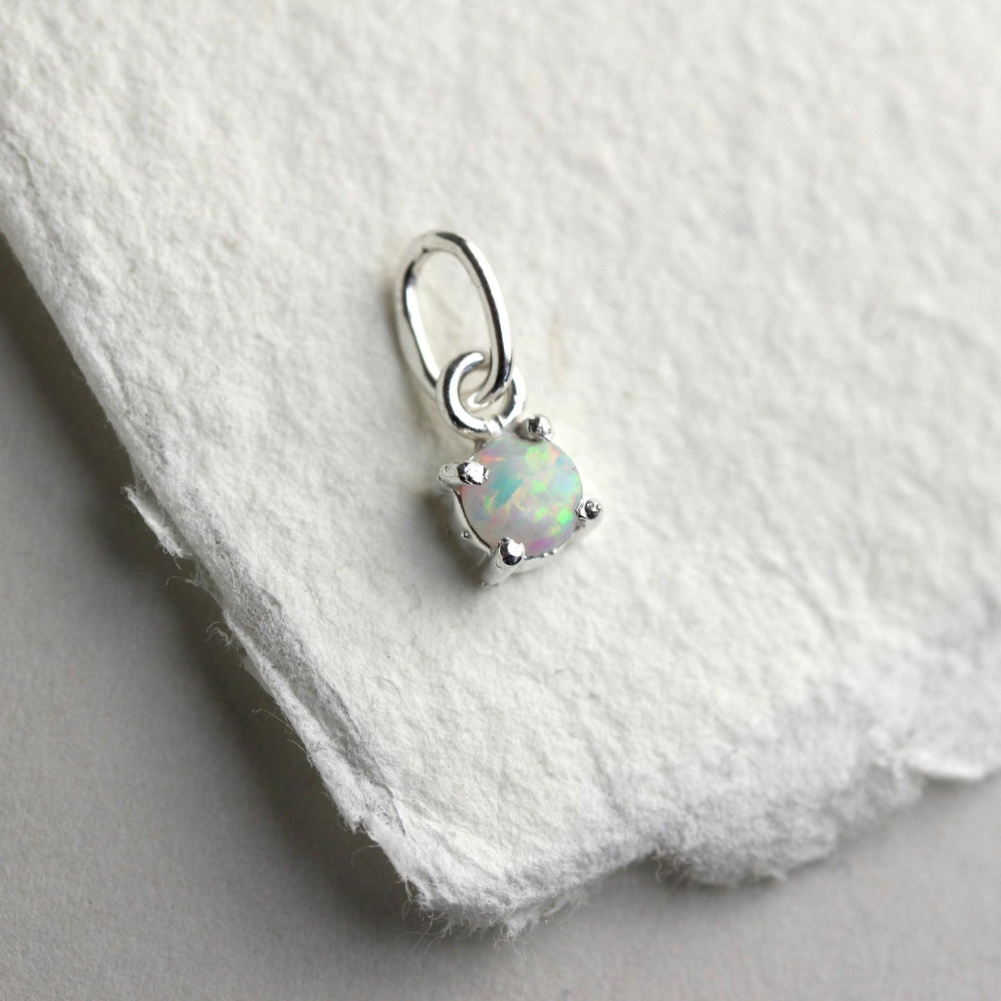 Sterling Silver Opal October Birthstone Claw Charm