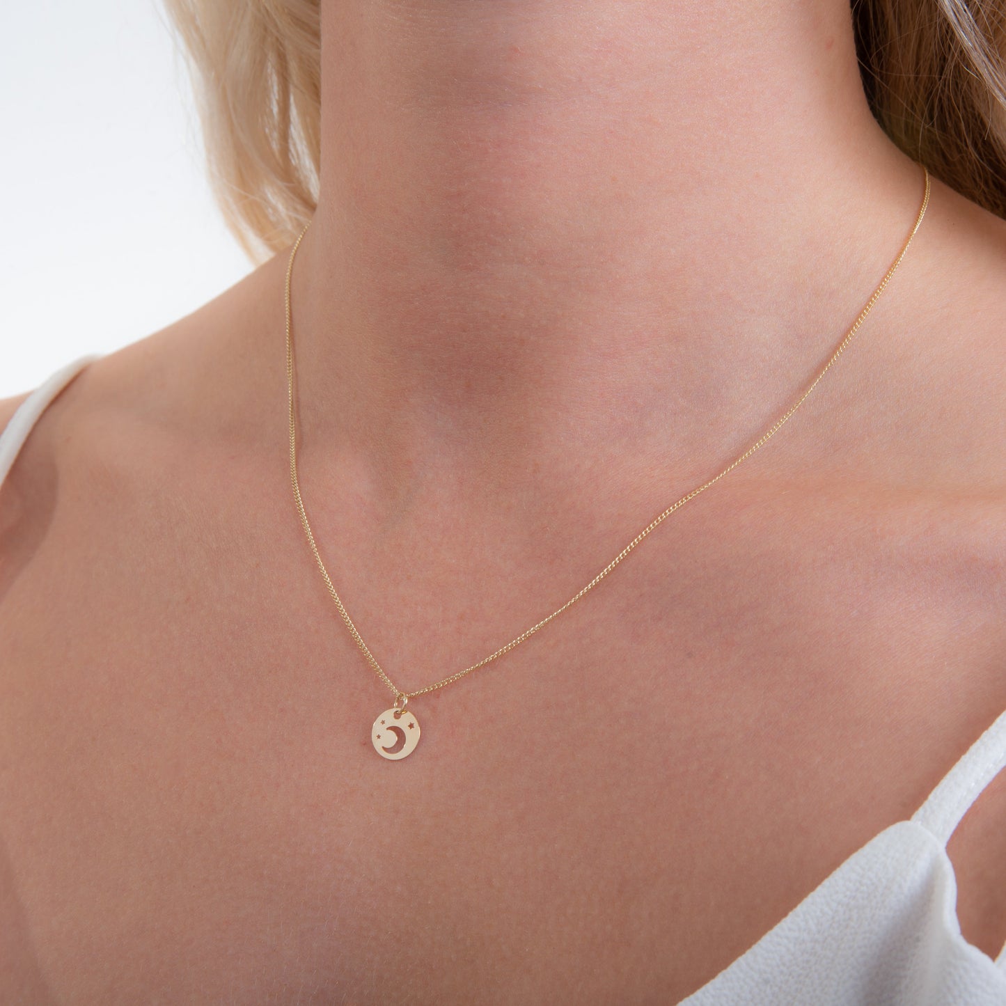 9ct Gold Moon & Star Flat Necklace - 16 - 18 Inches