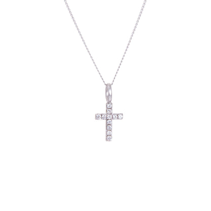 Tiny 9ct White Gold Clear CZ Cross Necklace - 16 - 20 Inches