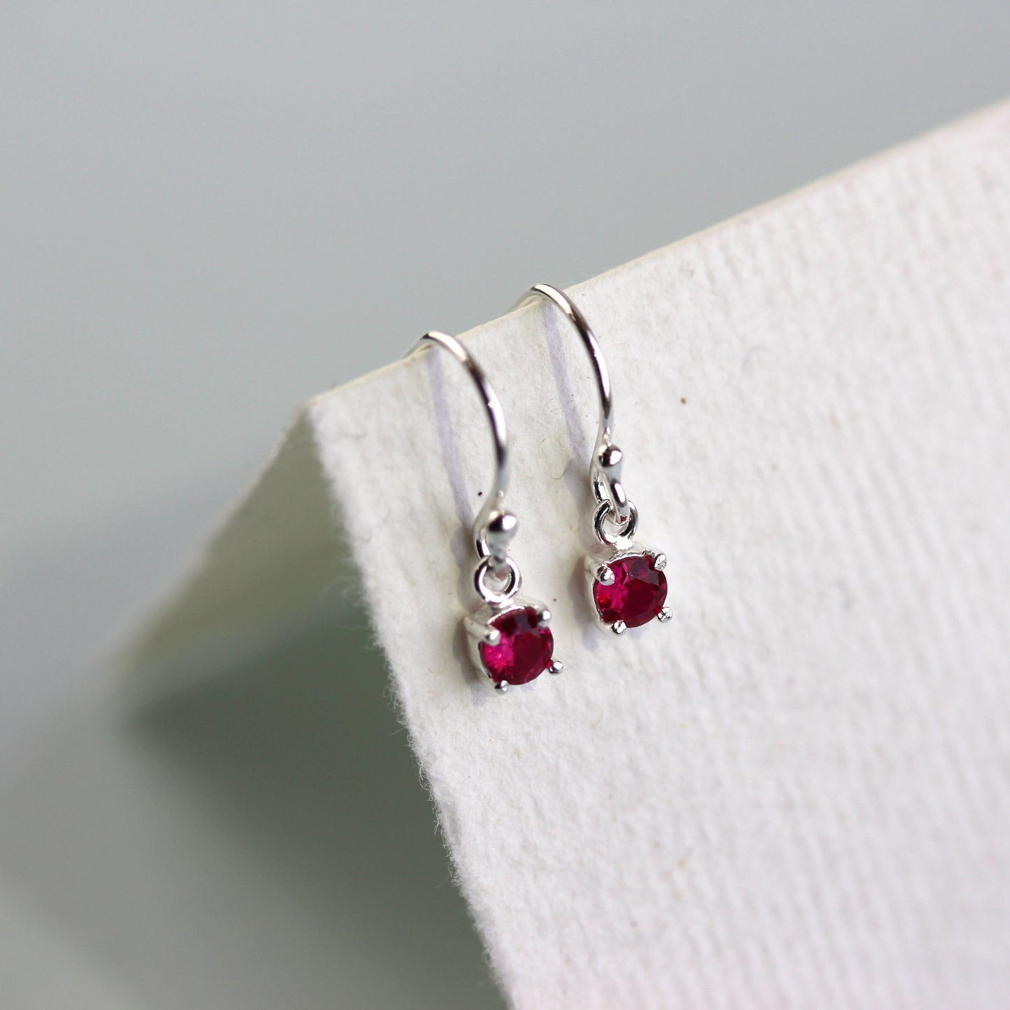 Sterling Silver Ruby CZ July Birthstone Dangle Earrings