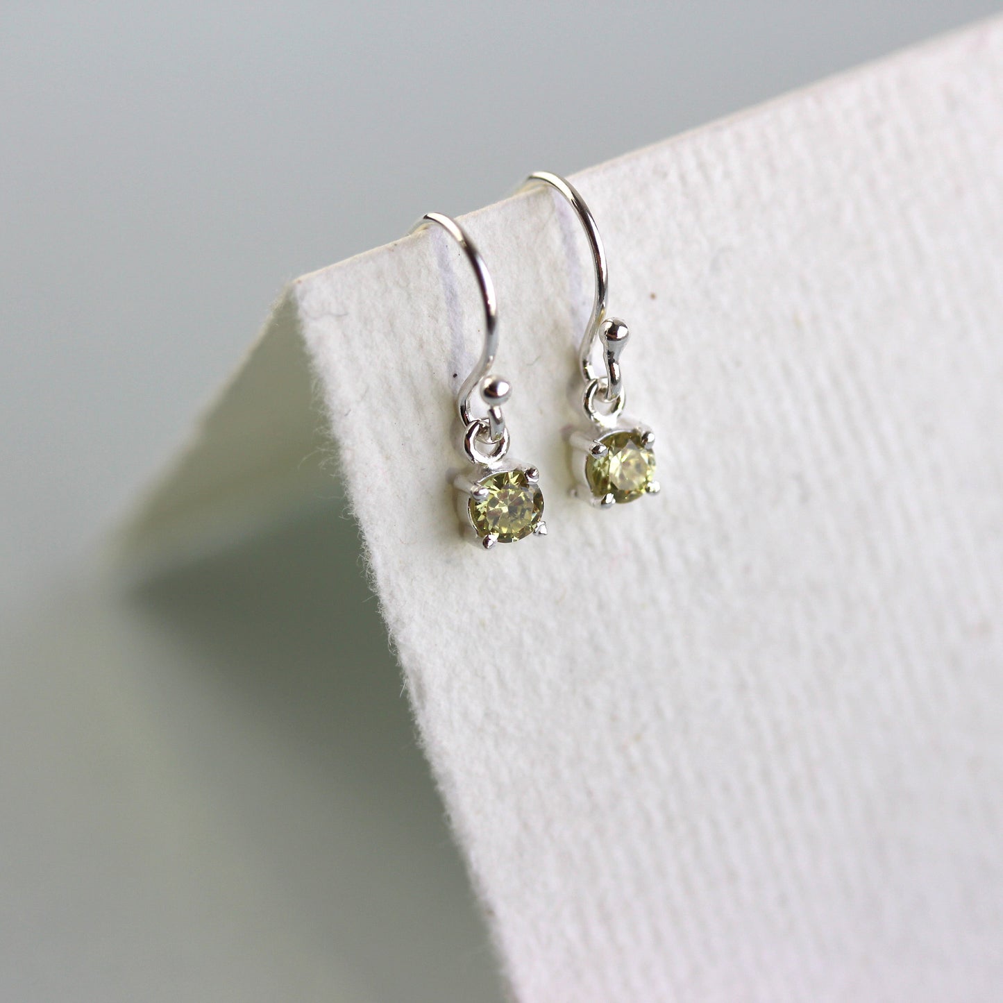 Sterling Silver Peridot CZ August Birthstone Dangle Earrings