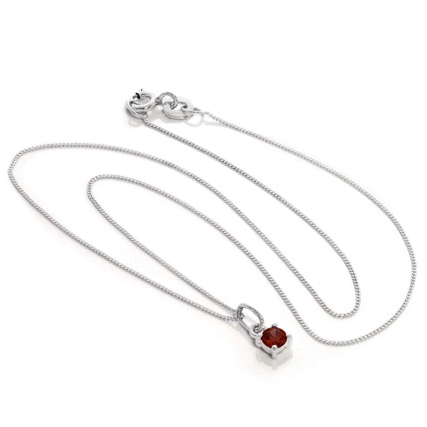 Sterling Silver Garnet CZ January Birthstone Claw Necklace - 14 - 32 Inches